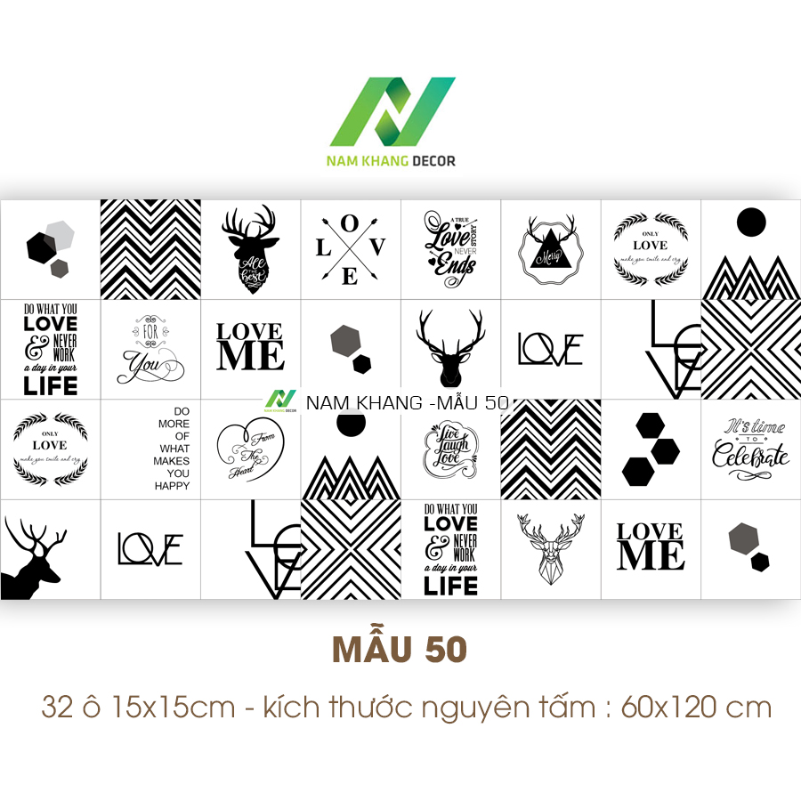 [HCM]Decal gạch bông Love Me - tông trắng đen trang trí quán  tủ quầy kệ bếp