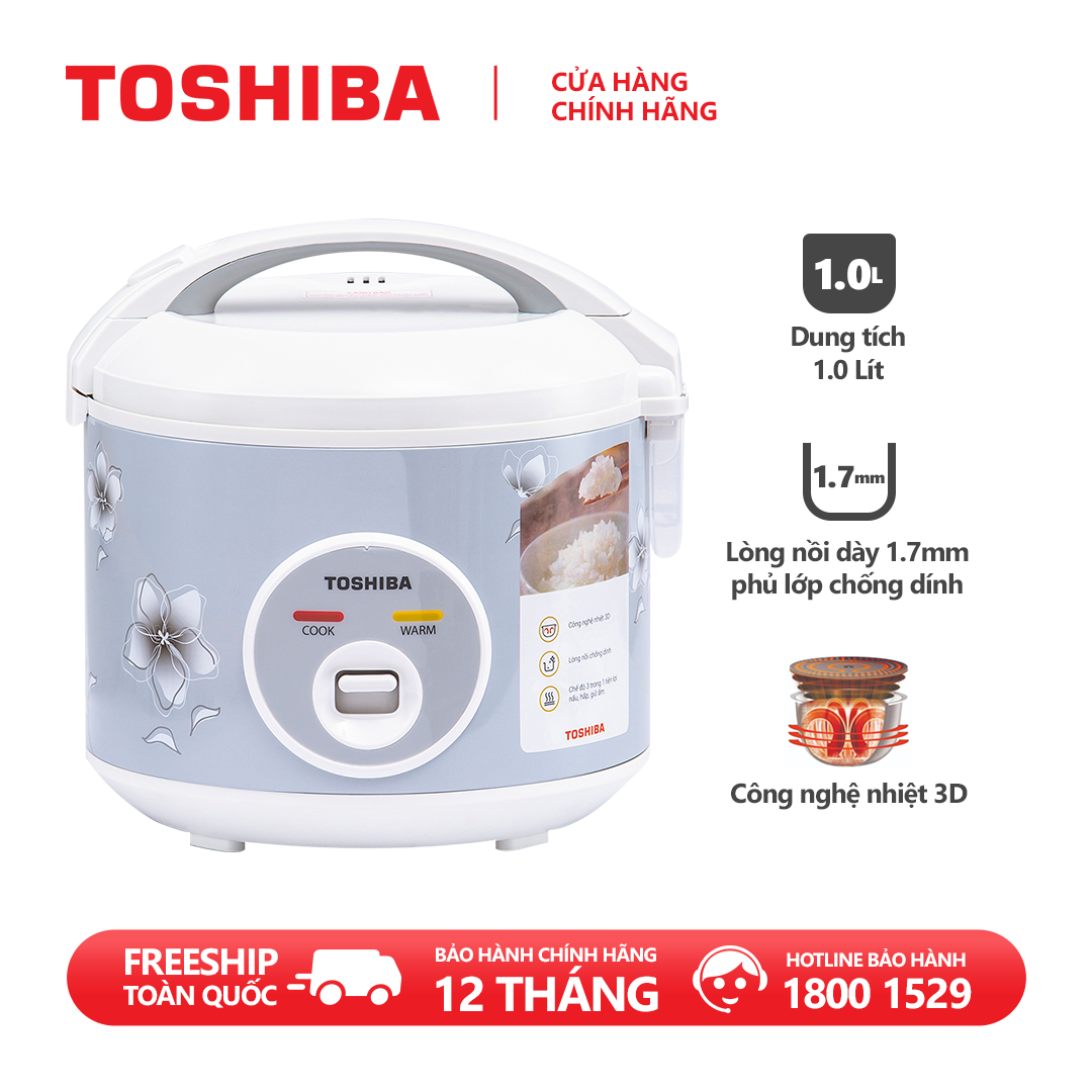 Nồi cơm điện nắp gài Toshiba RC-10JFM(H)VN - 1.0L - Lòng nồi dày 1.7mm, chống dính - Công nghệ nhiệt 3D - Hàng chính hãng, bảo hành 12 tháng, chất lượng Nhật Bản