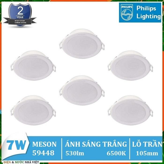 Combo 6 bộ - bóng đèn led 7w philips meson gen3 59448 âm trần downlight kiểu tròn