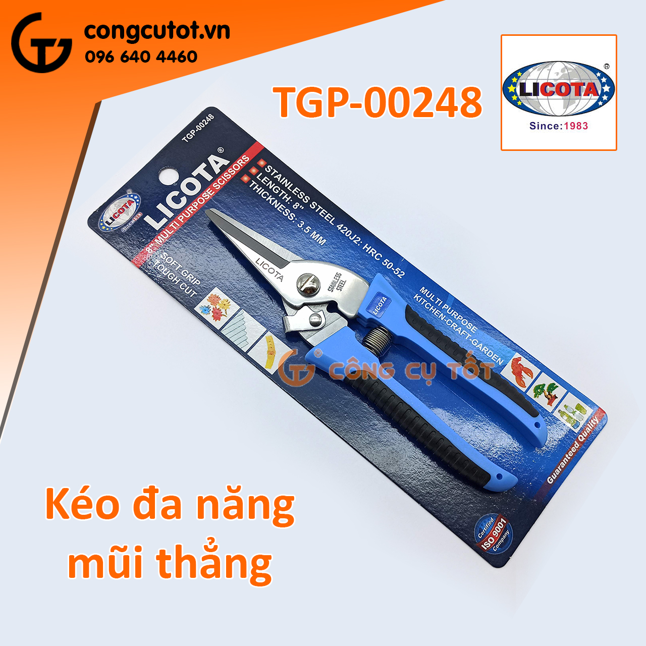 Kéo cắt tỉa cành cây lưỡi thẳng Licota TGP-00248 8 inch