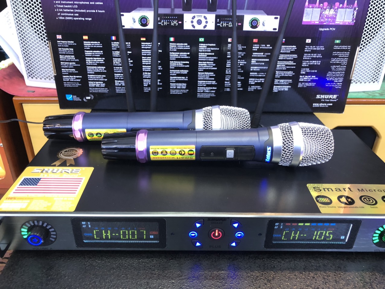 Micro không dây shure ugx 23plus, micro karaoke tiếng nhẹ ít hú,bh 12 tháng