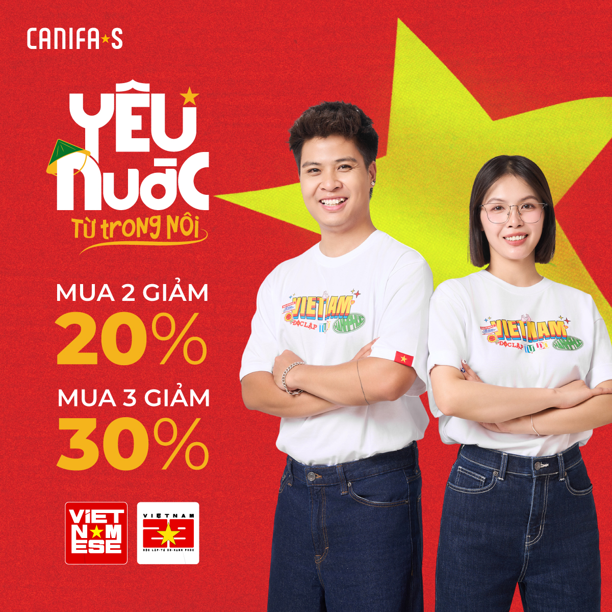 [20H 9-12.10 VOUCHER TỚI 500K] Áo phông unisex người lớn Việt Nam CANIFA S áo thun yêu nước Quốc Khánh 2/9 5TS25S049