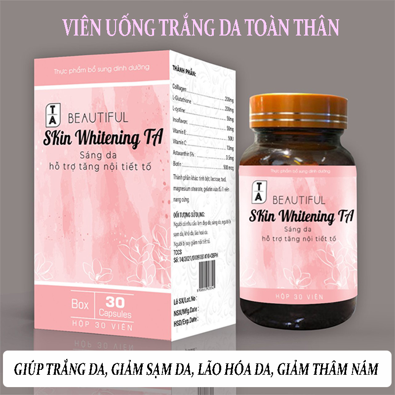 Viên Uống Trắng Da Toàn Thân Hỗ trợ làm giảm quá trình lão hóa da, hết nám da, tàn nhanh, hỗ trợ tăng nội tiết tố giúp da sáng mịn trắng hồng rạng rỡ. dp tg pharma 1