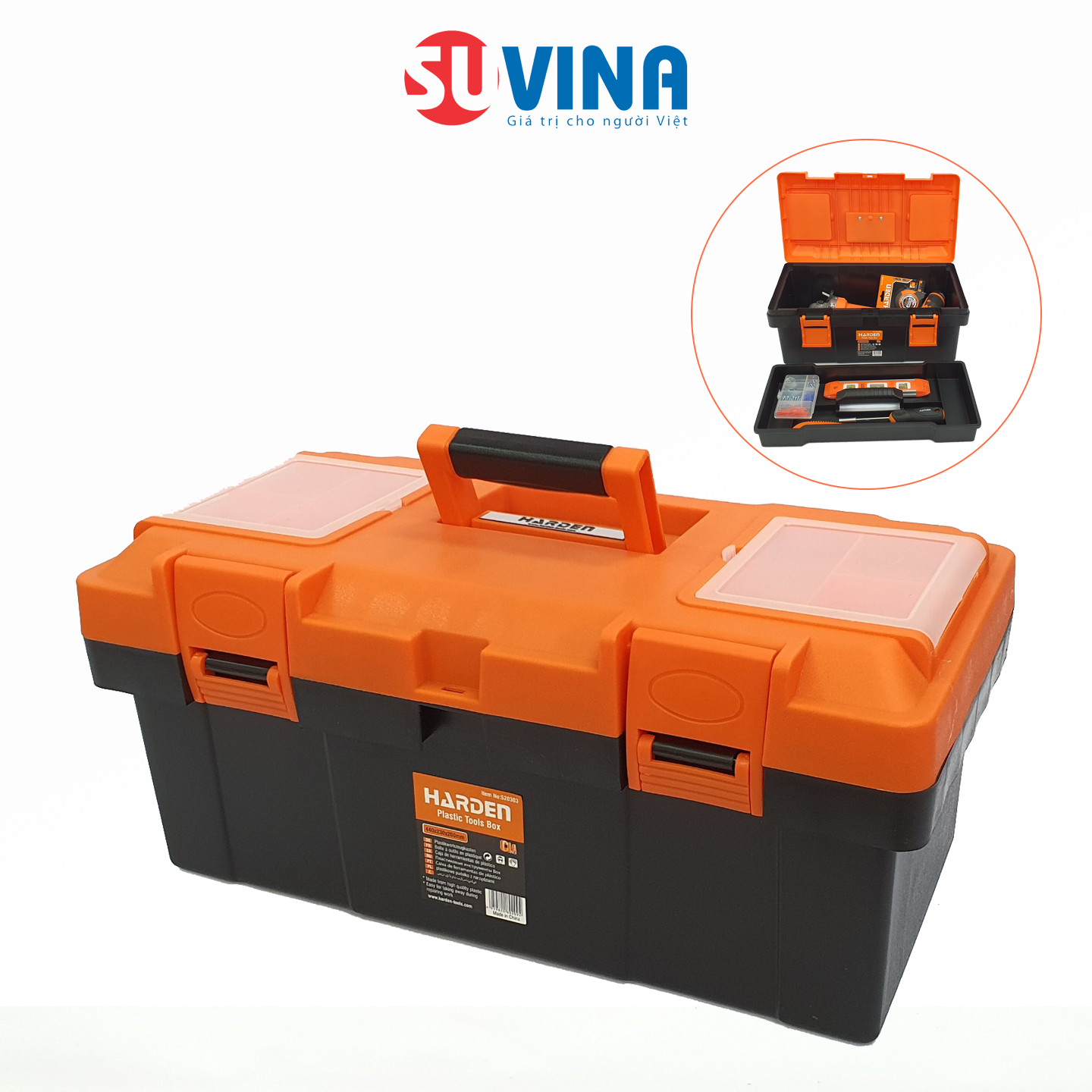 Hộp đựng dụng cụ, đồ nghề harden hdkn44 cỡ lớn nhựa abs - thân hộp nhựa siêu nhẹ, siêu chịu lực, siêu dày - khóa nhựa, bảo vệ tốt - 44x23x20cm - hàng