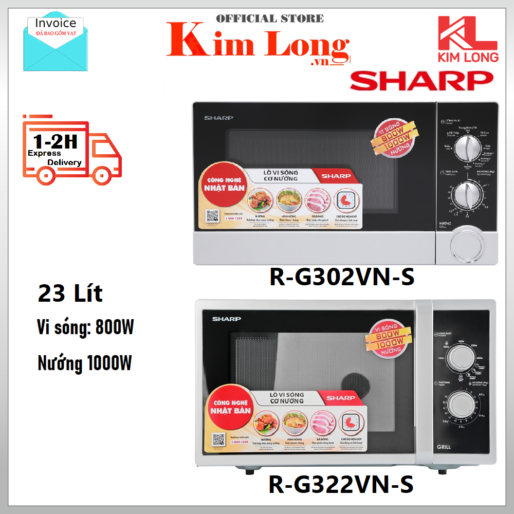 Lò vi sóng có nướng sharp 23 lít r-g302vn-s / r-g322vn-s viba 800w - nướng 1000w - bảo hành 12 tháng chính hãng