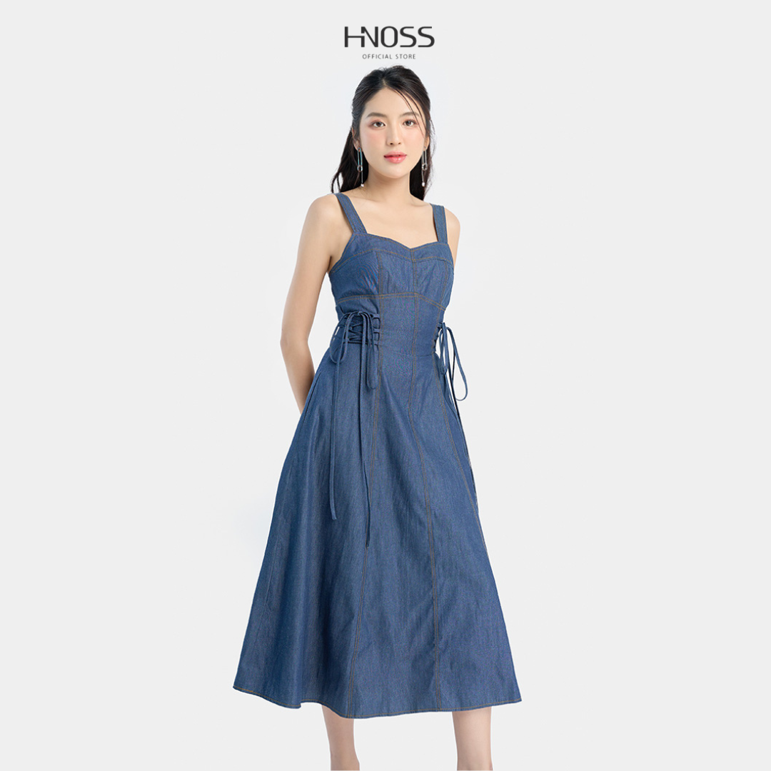 Đầm nữ thời trang hnoss hai dây luồn dây sườn hndlu101