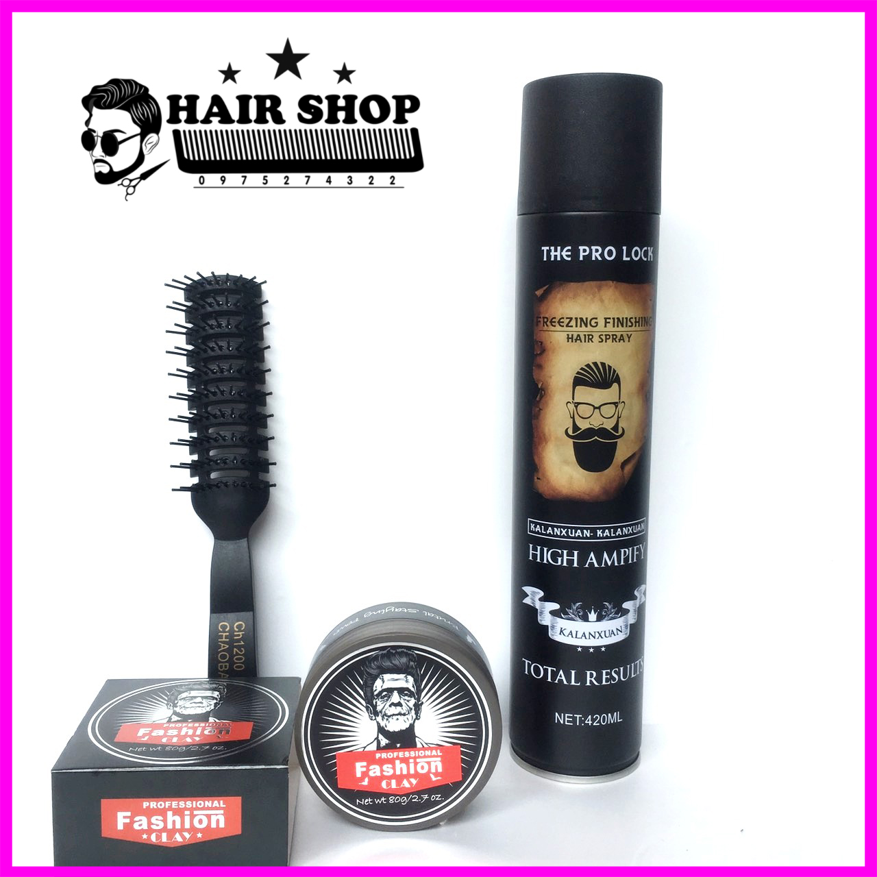 Combo gôm xịt tóc the pro lock + sáp vuốt tóc fashion clay