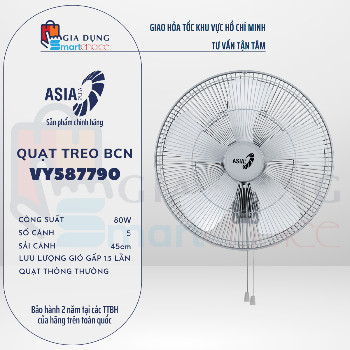 KHUYẾN MÃI LỚN, QUẠT TREO BÁN CÔNG NGHIỆP ASIA, ASIAVINA VY587790, VY587890, VY557890, L18002, 80W, HÀNG CHÍNH HÃNG, GIAO HỎA TỐC