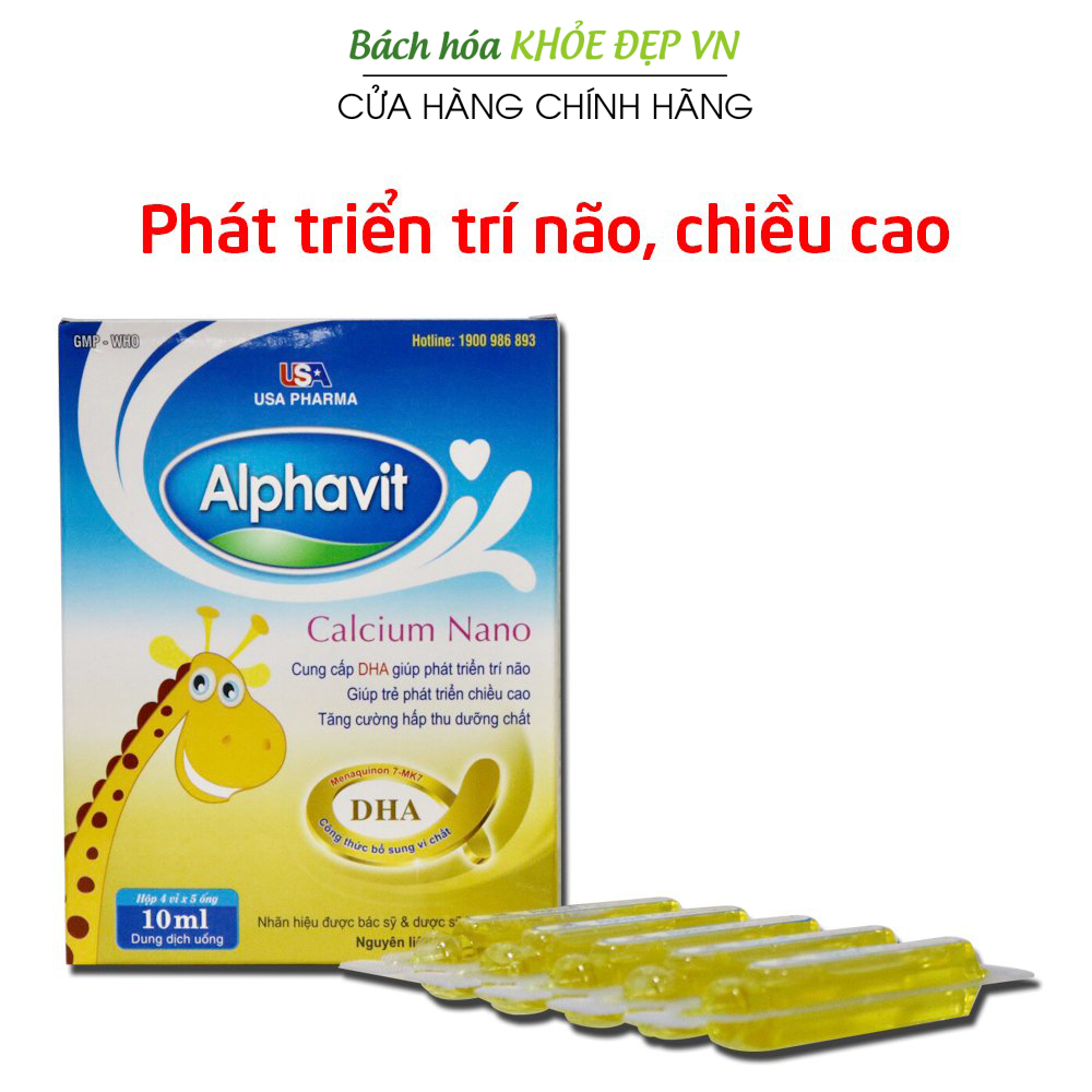 Siro Alphavit Calcium Nano bổ sung canxi vitamin D3 DHA giúp bé tăng chiều cao phát triển xương răng chắc khỏe - Hộp 20 ống x 10ml