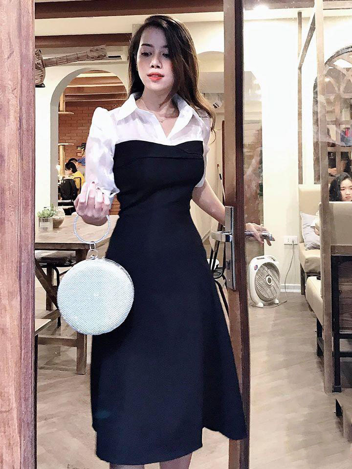 [HCM]Đầm Váy Nữ Dự Tiệc Cổ Sơ Mi Phối Voan Tay Kiểu Thời Trang Dự Tiệc