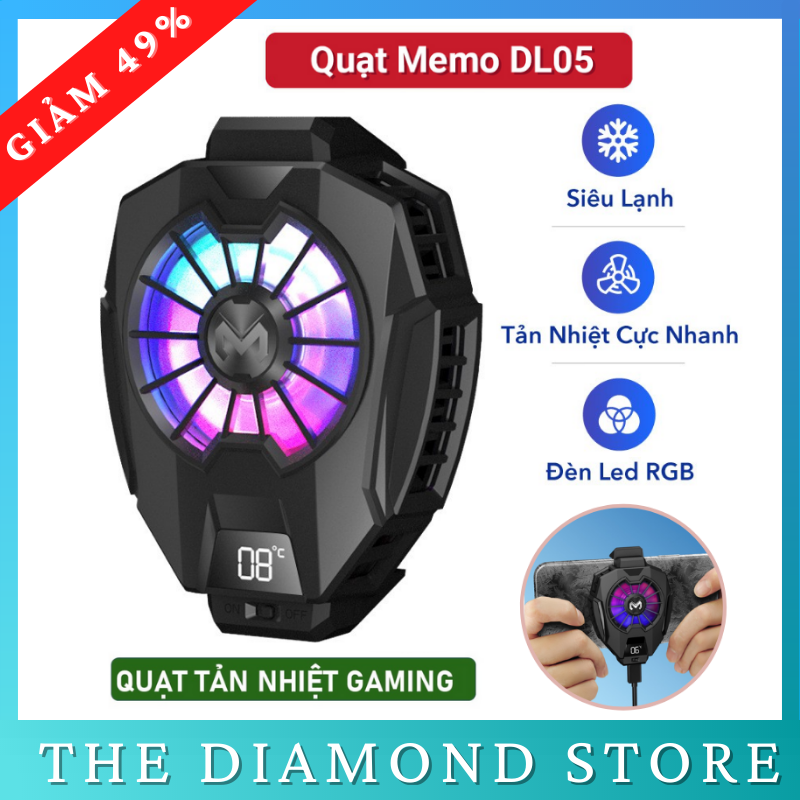 Quạt Tản Nhiệt Điện Thoại Memo DL05 Làm Lạnh Nhanh Bằng Sò Lạnh Hiển Thị Nhiệt Độ LED RGB Kẹp Thu Vào 2 Chiều