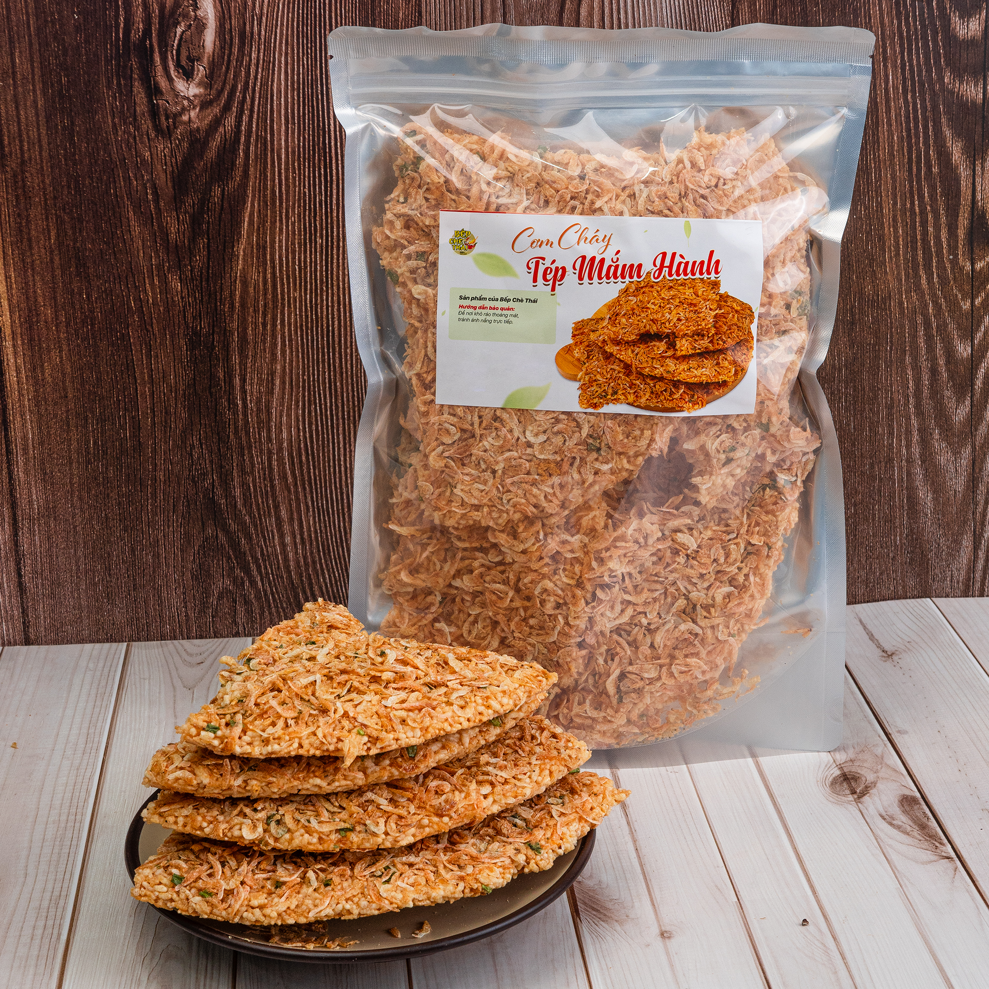 Cơm cháy đáy nồi tép mắm hành - túi 200gr / 500gr -  đồ ăn vặt Snack Food - bếp chè thái Thức Ăn Cay