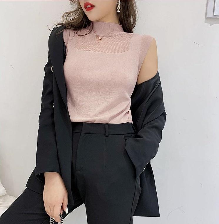 Áo thun len sát nách dệt kim phối màu - hàng quảng châu 1303
