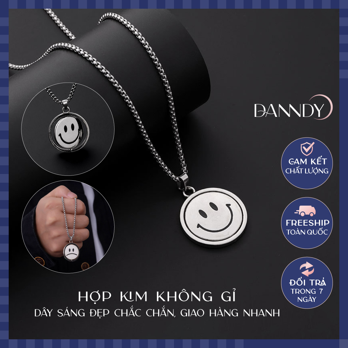 Dây chuyền mặt cười. dây chuyền icon mặt cười thép không gỉ hình tròn. vòng cổ mặt cười