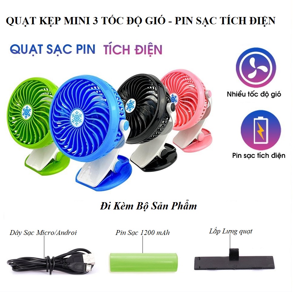 Quạt Kẹp Bàn Quạt Mini Thích hợp cho dân Văn Phòng Xoay 360 độ Kẹp chắc chắn Siêu Mát Quạt tích điện mini SIÊU MÁT SIÊU BỀN