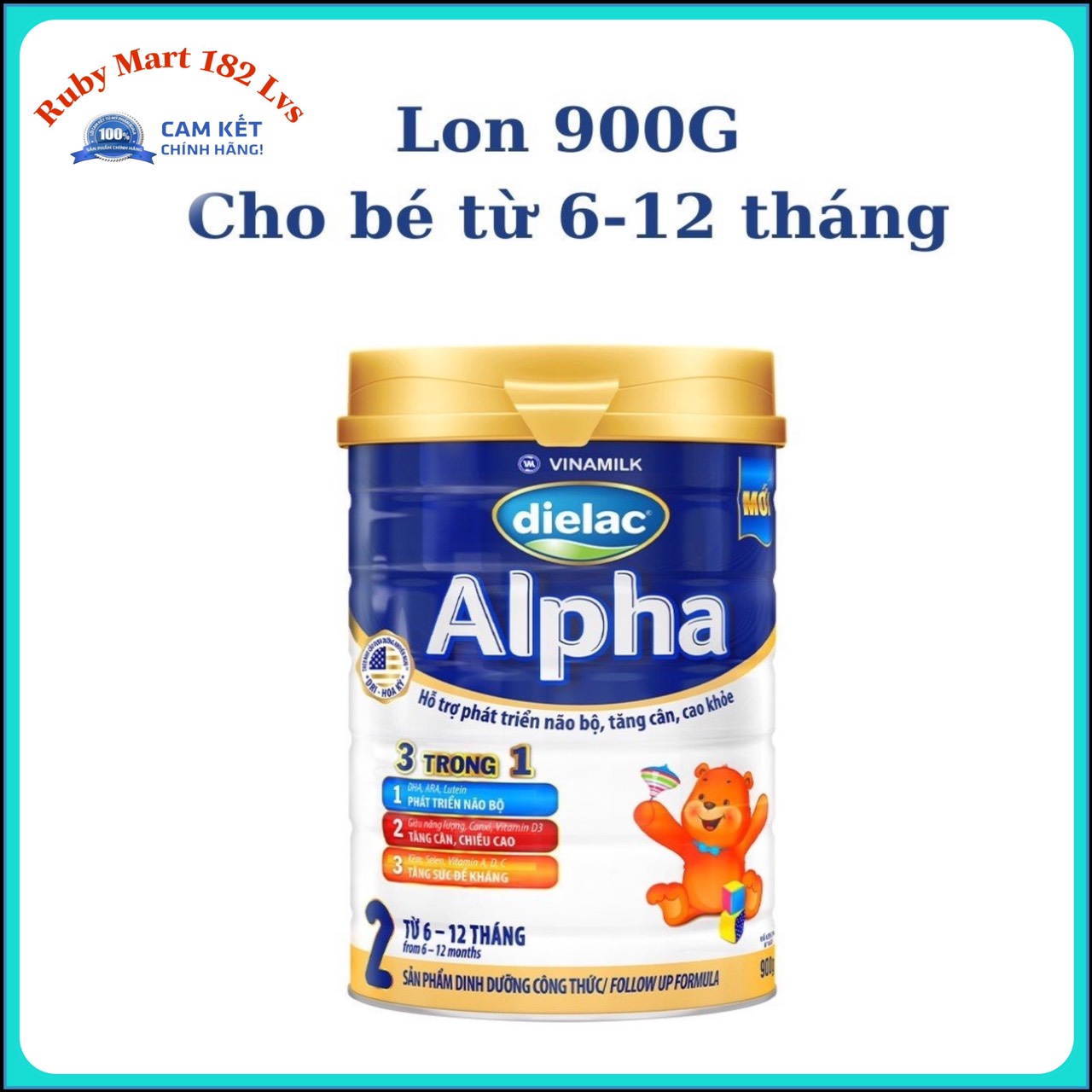 Date 6.2024 Sữa bột Dielac Alpha 2 Lon 900g cho trẻ từ 6 - 12 tháng tuổi