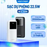 Vention Sạc Dự Phòng 20000mAh 22.5W - 3 Cổng Sạc, Sạc Nhanh PD QC, Màn Hình LED Số, Chống Nóng - Đen / Trắng - Hàng Chính Hãng