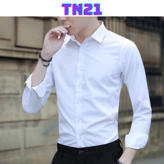 Áo sơ mi nam dài tay Hàn Quốc, sơ mi trơn dài tay vải lụa mềm mịn không nhăn, thoáng mát Từ 47-80kg