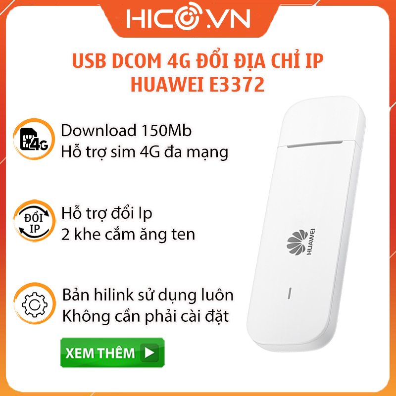 Usb 3g/4g huawei e3372-607 ipv4 lướt web cực đã với tốc độ kết nối 150mbps cắm là chạy, sử dụng đa nhà mạng kết nối máy tính đơn giản, e3372-325 hỗ trợ ipv4+ipv6 giao hành nhanh 1-2h tại hico