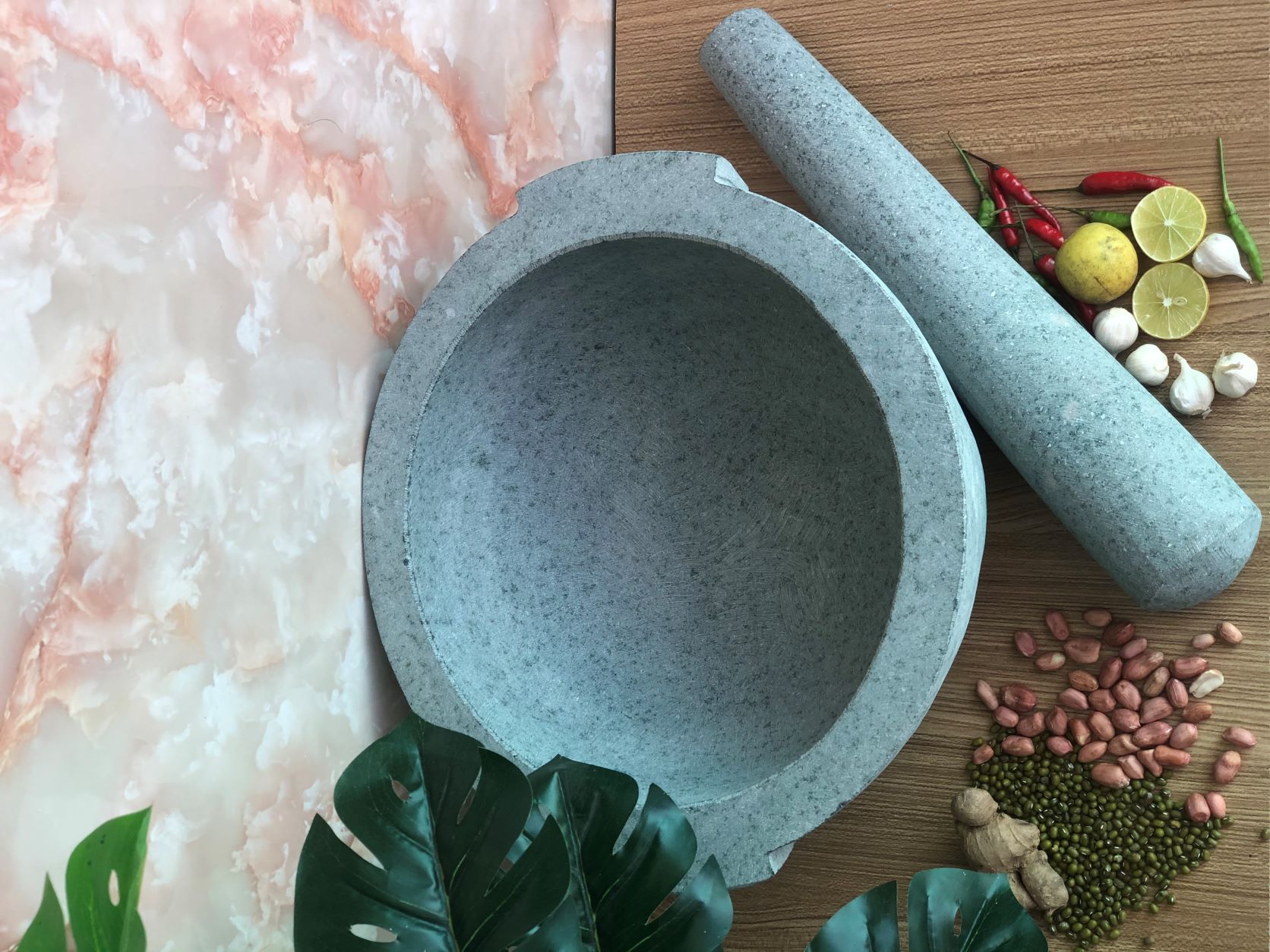 bộ sản phẩm cối đá + chày đá đường kính 30 cm