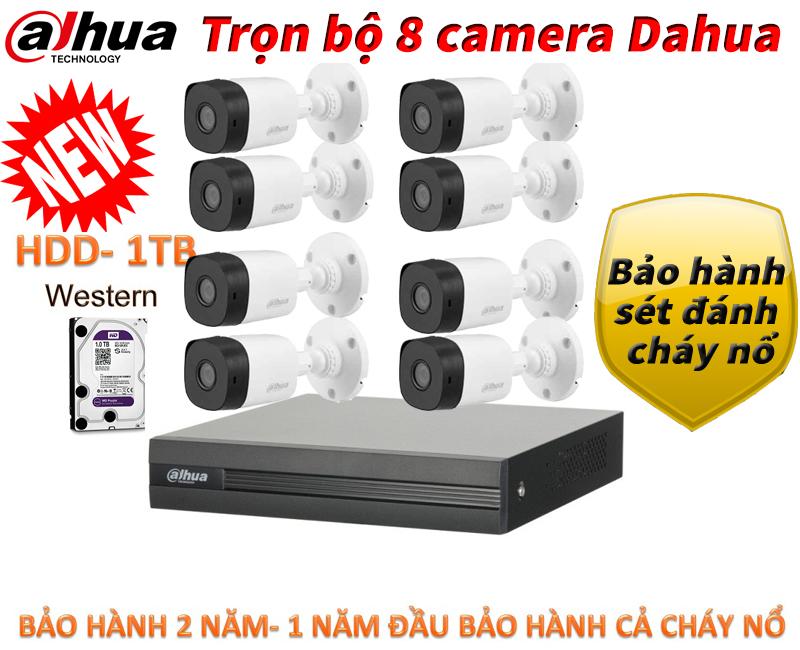 Trọn bộ camera giám sát hồng ngoại độ nét cao Dahua 2.0Mb Đầu ghi hình full HD 1080P dahua XVR1A08 8 cam thân B1A21P  ổ cứng 1T
