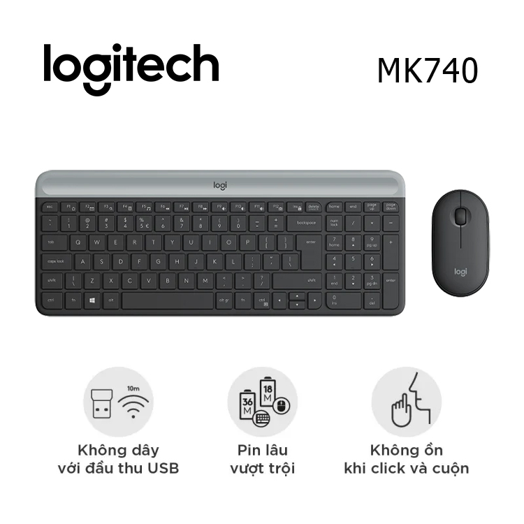 Combo chuột và bàn phím không dây Logitech MK470 slim, silent, wireless