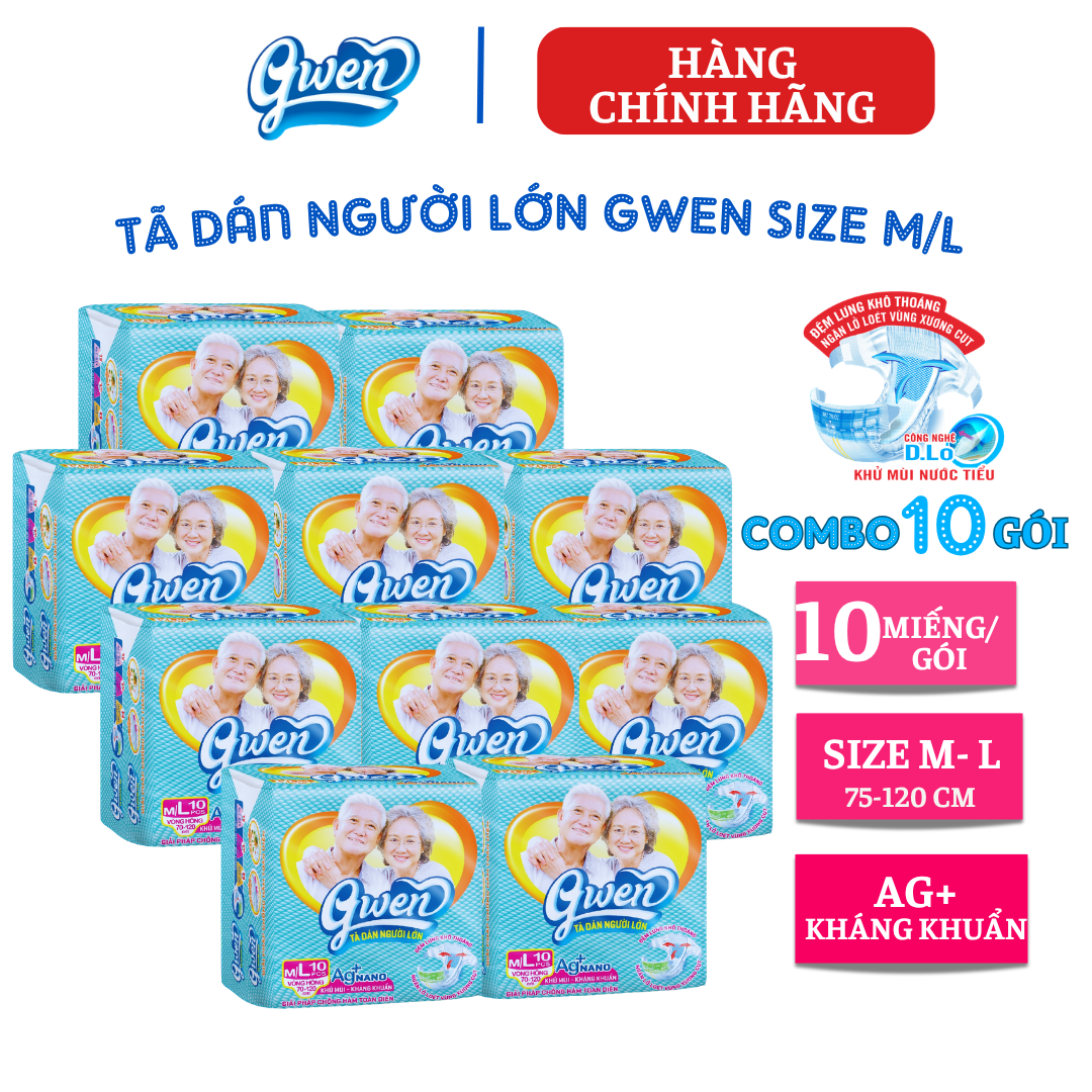 {Hàng chính hãng} Tã dán người lớn Gwen size M/L10 miếng (Combo 10 gói)