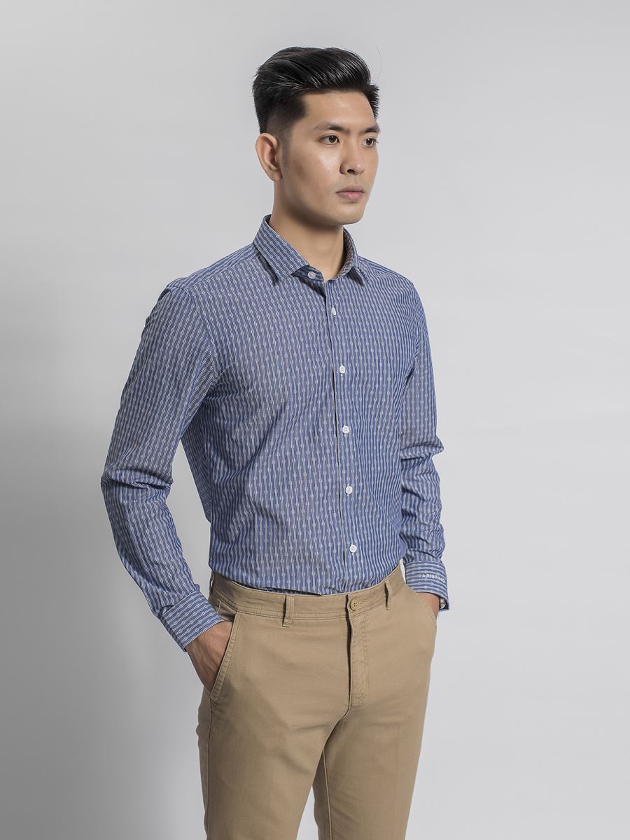 Áo sơ mi nam dài tay ARISTINO ALS63008 kẻ sọc hoạ tiết, dáng slimfit, chất modal sợi sồi, tà lượn