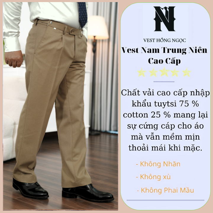 Quần Âu Công Sở Nam Trung Niên, Quần Tây Hồng Ngọc Cao Cấp Vải Nhập