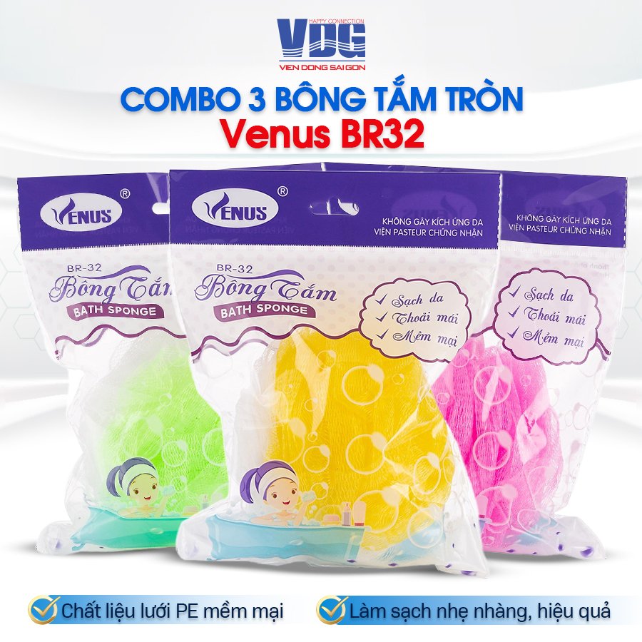 Bông tắm tròn Venus BR32 -Tạo bọt nhiều, tấy da chết, thẩm thấu sữa tắm nhiều,massge thư giãn-Vien Dong Sai Gon