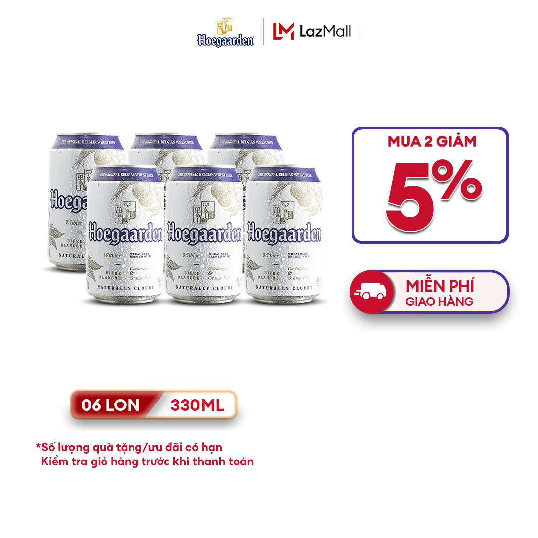Lốc 6 lon bia Hoegaarden White (330ml/lon)