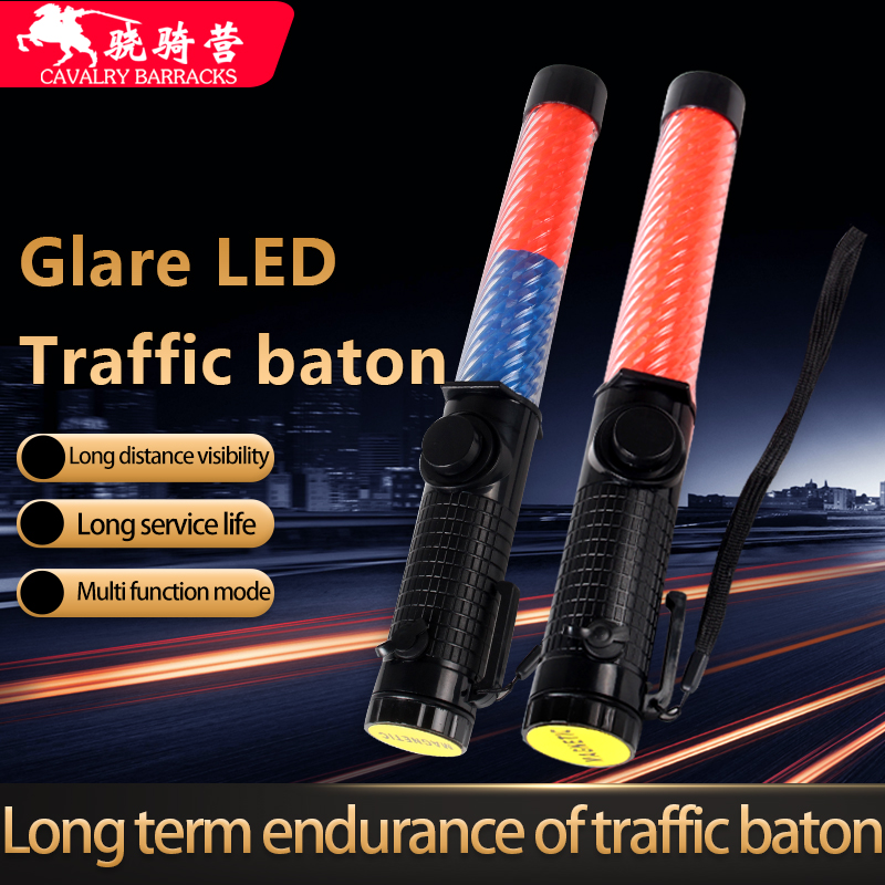 Gậy điều tiết giao thông có đèn, còi và chân đế từ sử dụng pin sạc, bộ sạc