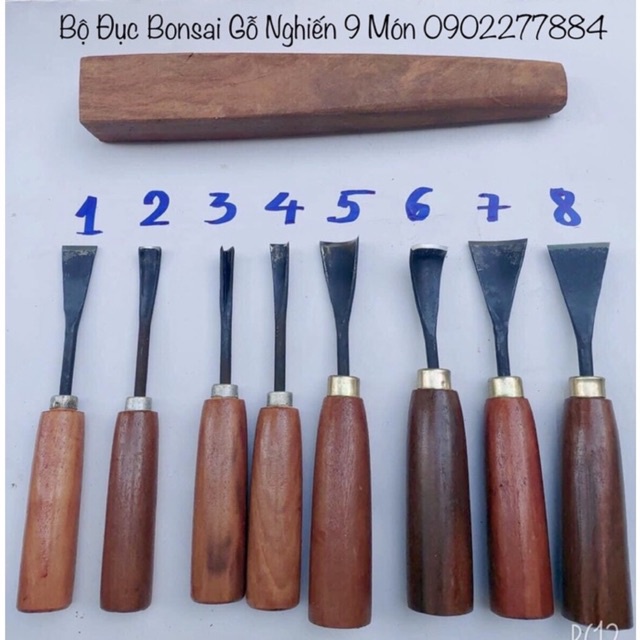 Bộ Đục Bonsai Cây Cảnh Combo 8 cây Gỗ Nghiến sắc bén siêu bền Tặng kèm Dùi Đục Gỗ Nghiến