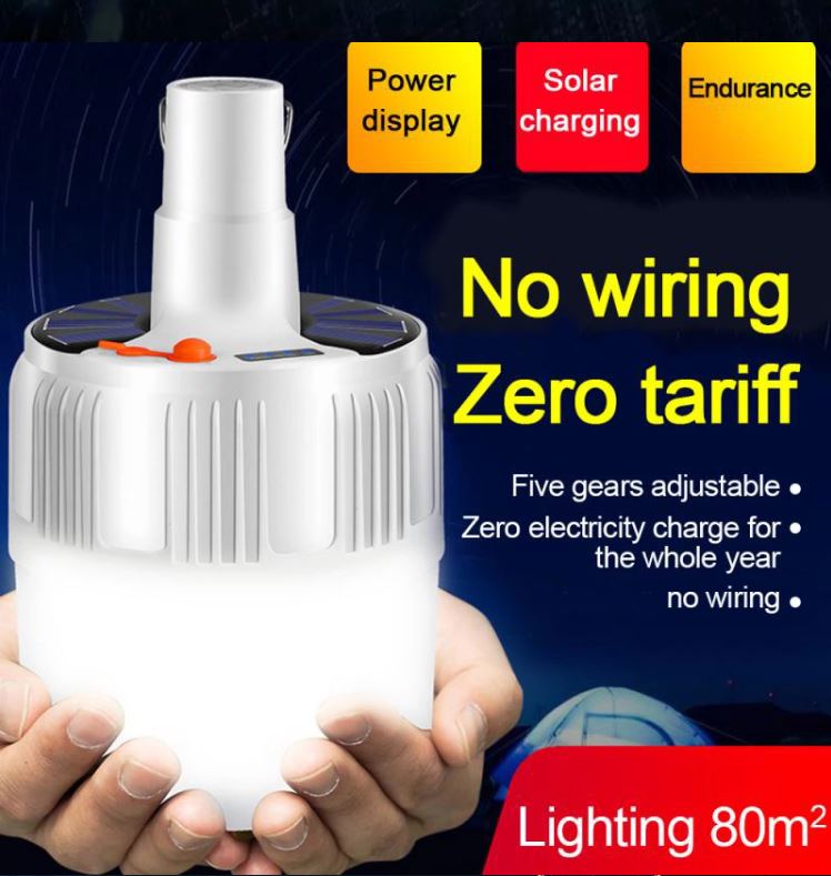 [HCM]Bóng Đèn Tích Điện Đèn Tích Điện Năng Lượng Mặt Trời - 80W Siêu Sáng 4 Chế Độ Có Thể Sáng Từ 4-8h Bảo Hành 1 Đổi 1