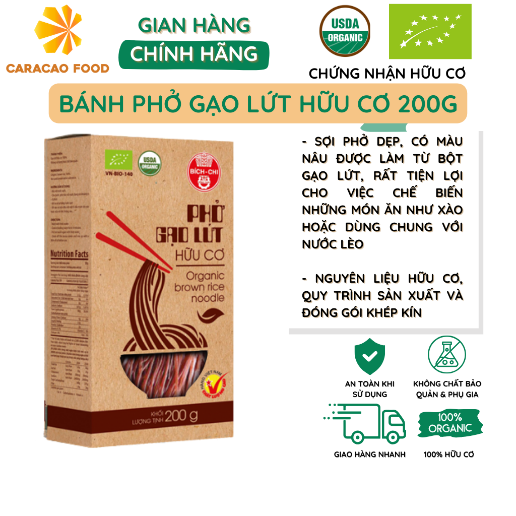 Phở gạo lứt hữu cơ Bích Chi eat clean hộp 200g