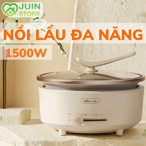 Nồi lẩu điện đa năng, Nồi Lẩu Điện Đa Năng Bear 5L, công suất 1500W, bếp lẩu điện đa năng, nồi lẩu rời, nồi lẩu điện tròn, bếp lẩu đa năng tròn, với nhiều chức năng như nướng, chiên, Xào, nấu canh, tiếp kiệm điện