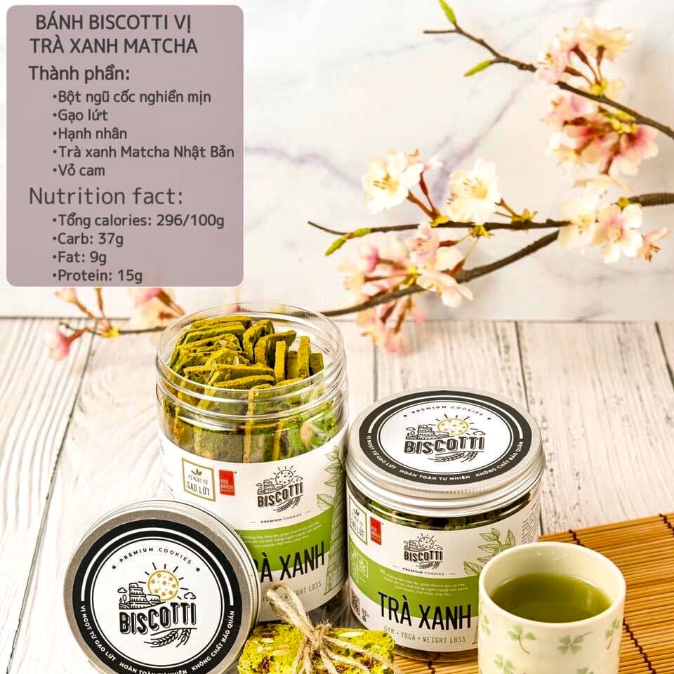Bánh biscotti gạo lứt hương trà xanh 250g