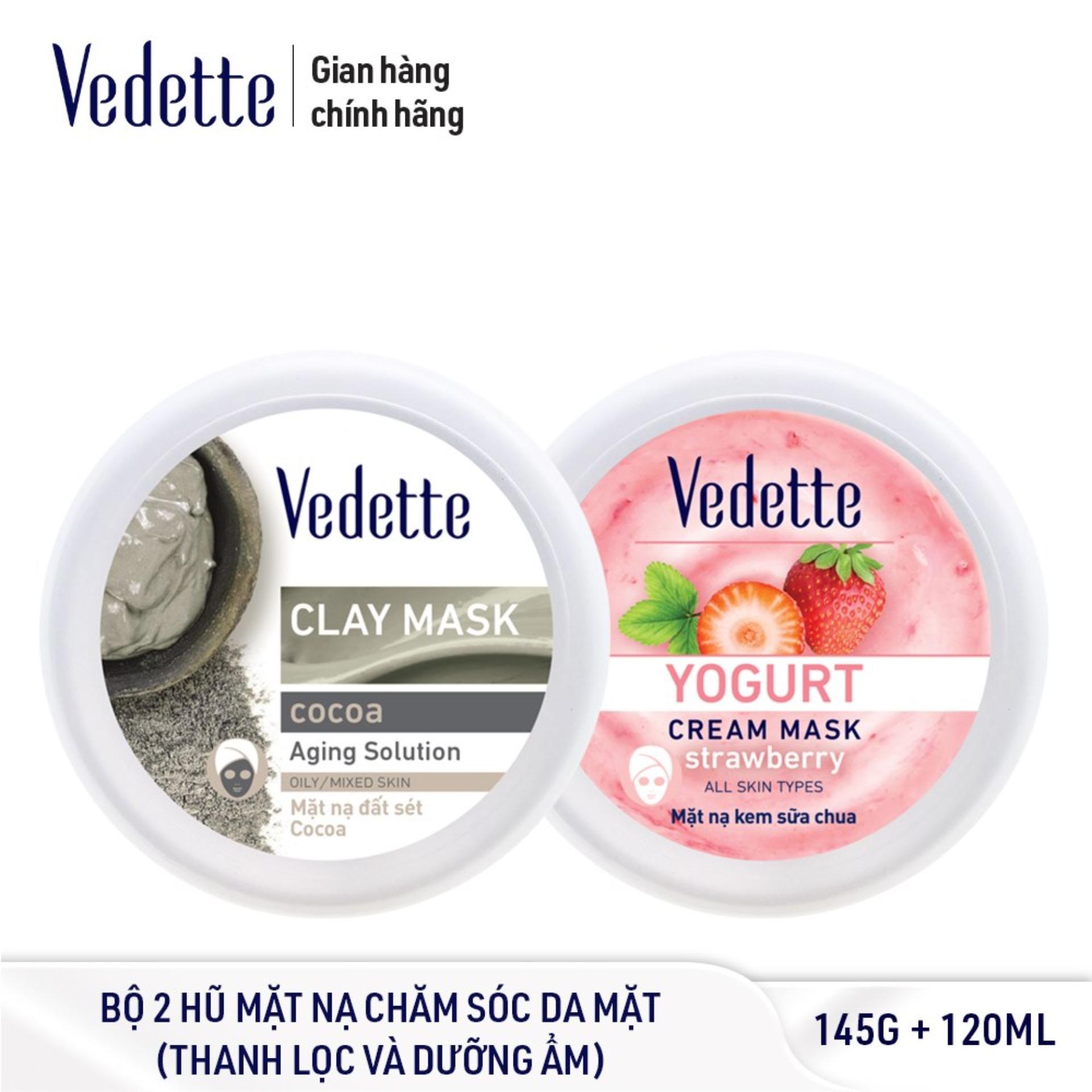 Bộ Đôi Mặt Nạ Thanh Lọc Và Dưỡng Ẩm Da VEDETTE - MNĐS BÙN 145g & SC DÂU 120ml