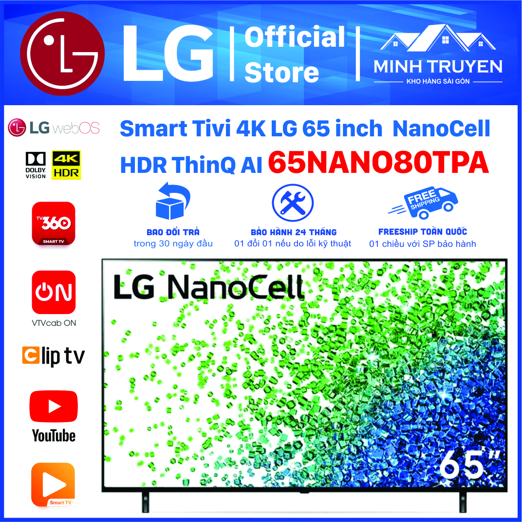 Smart nanocell tivi lg 4k 65 inch 65nano80tpa thinq ai - sp marketing mới 99% - chính hãng 100%