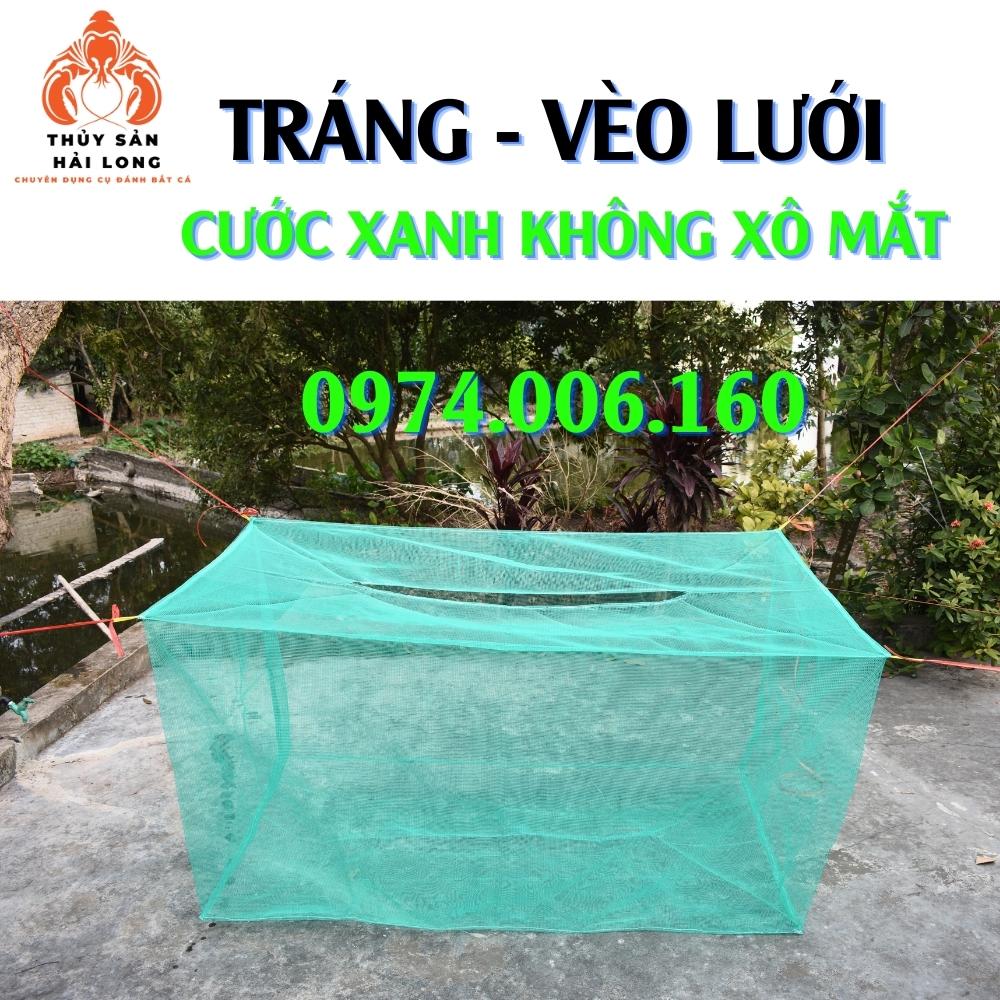 Tráng - vèo lưới nuôi cá, ếch, lươn, ốc... có nắp đậy chống nhảy sợi cước xanh ô mắt 4mm không xô dạt mắt lưới