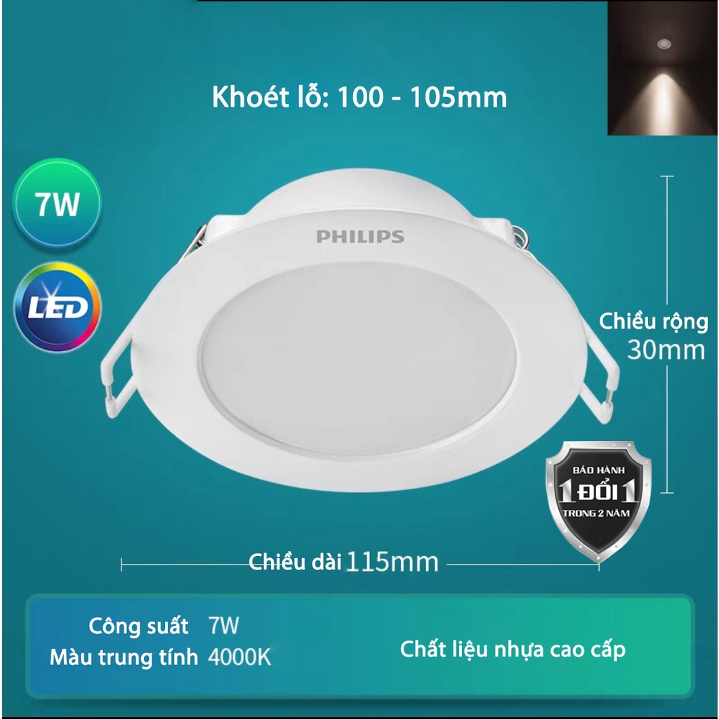 Combo 10 bóng đèn downlight Philips 5.5w, 7w khoét lỗ 90mm-100mm, downlight dn200b 10.5w D120mm [ Bảo Hành 2 năm lỗi 1 đổi 1]