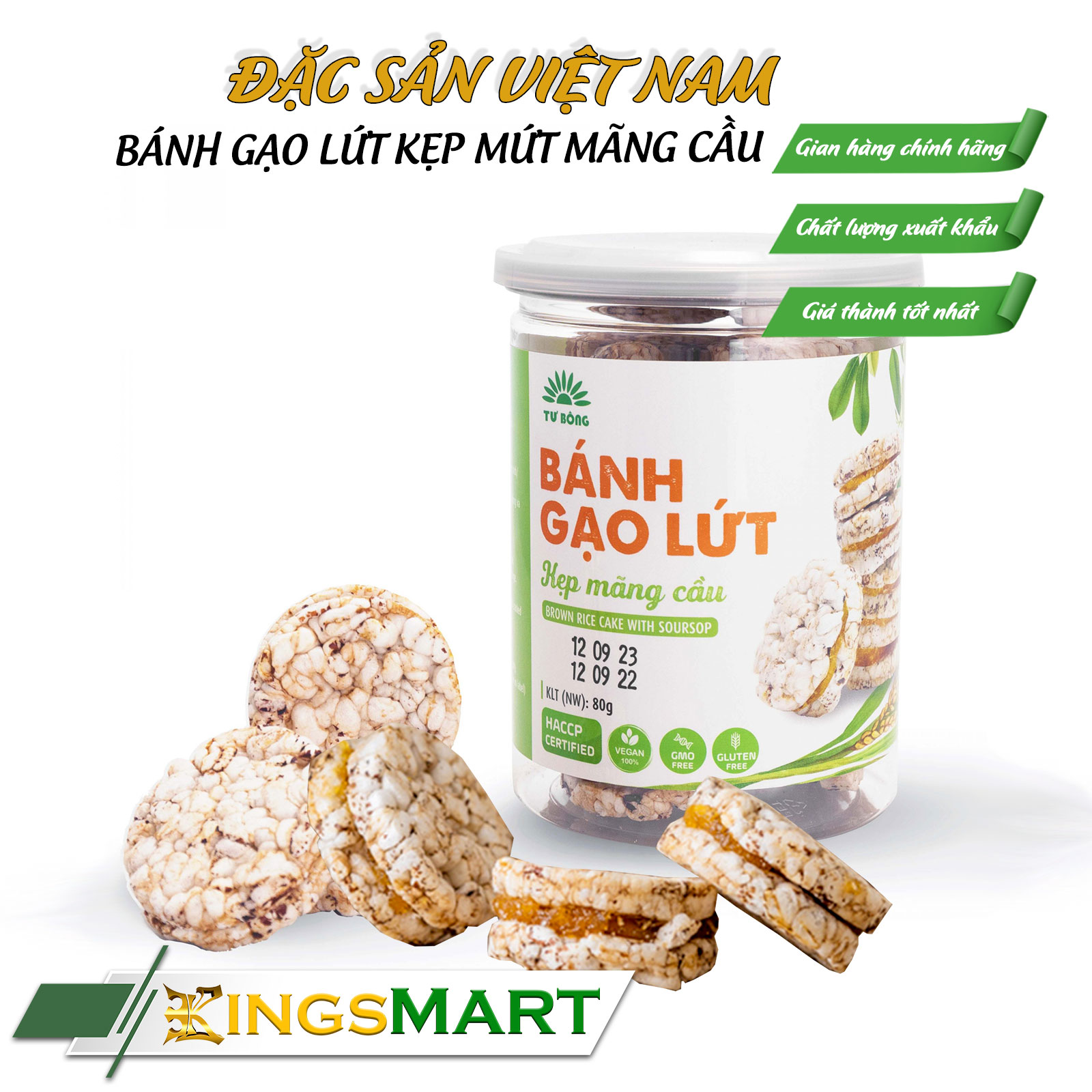 Bánh Gạo Lứt Kẹp Mứt Mãng Cầu – Thương Hiệu TƯ BÔNG – Đặc Sản Đồng Tháp – Hũ 80gr