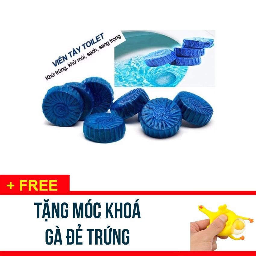COMBO 10 viên tẩy khử mùi bồn cầu toilet - Tặng 1 móc chìa khoá gà đẻ trứng