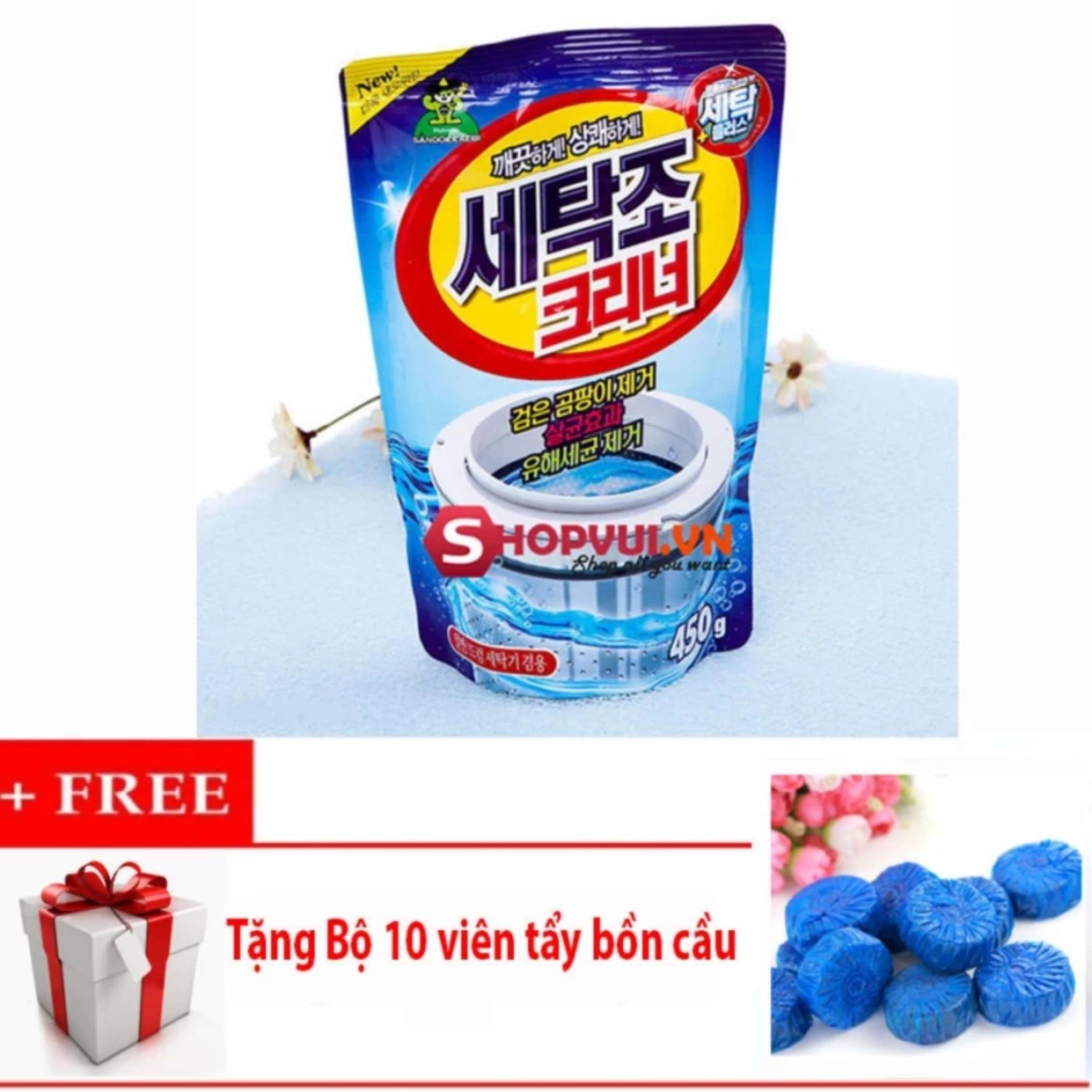 Gói bột tẩy vệ sinh lồng máy giặt 450g cao cấp + Tặng Bộ 10 viên tẩy bồn cầu