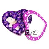 Quà valentine – Hộp Trái Tim Trong Suốt Hoa Hồng Sáp Kèm Gấu Bông