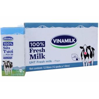 Sữa Tươi Tiệt Trùng Vinamilk 100% Không Đường Thùng 12 Hộp x 1L (chỉ giao nội thành)  