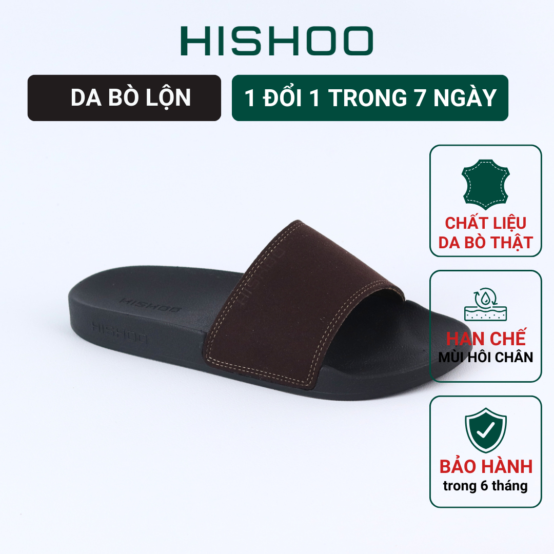 Dép quai ngang slipper Nâu da lộn cao cấp nam, nữ HISHOO siêu nhẹ da bò thật thời trang size 36 - 45 U114