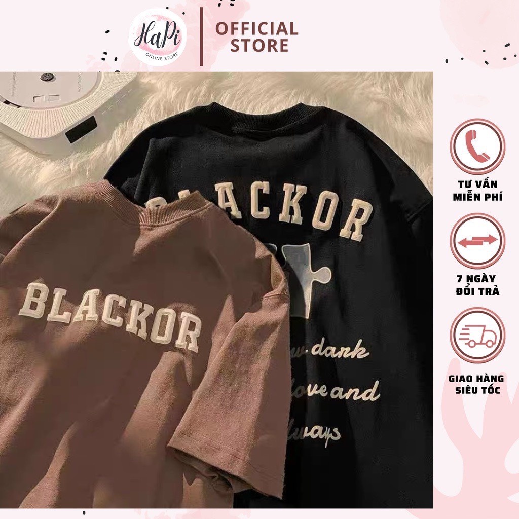 Áo thun cotton form rộng tay lỡ unisex nam nữ in nổi blackor- phông dáng rộng basic