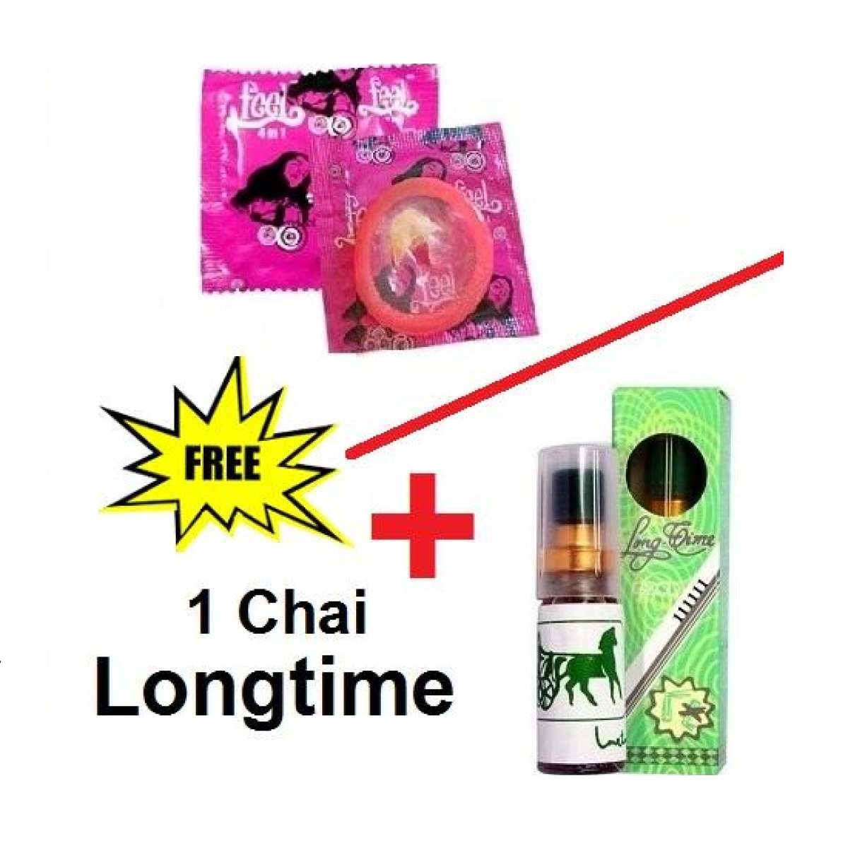 [Mua 1 Tặng 1] Bao cao su Feel 4in1 Chính Hãng (1Bcs) + Chai Xịt Longtime Chống Xuất Tinh Sớm (5ml).