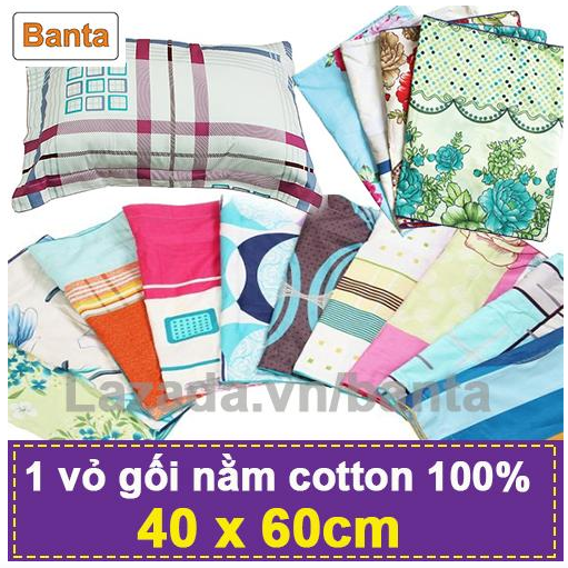 1 Vỏ gối nằm cotton 100% VIETMAYCT1 40x60cm (giao màu ngẫu nhiên), áo gối, bao gối đường may chắc, vải dày đẹp